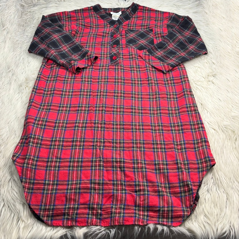 Vintage Lanz of Salzburg Women's L Tartan Plaid Flannel Patchwork Nightgown